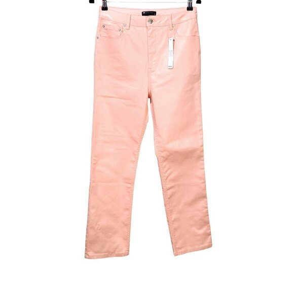 ASOS DESIGN High Rise Sassy Cigarette Jeans In Wax Coated Pink - Picture 1 of 7